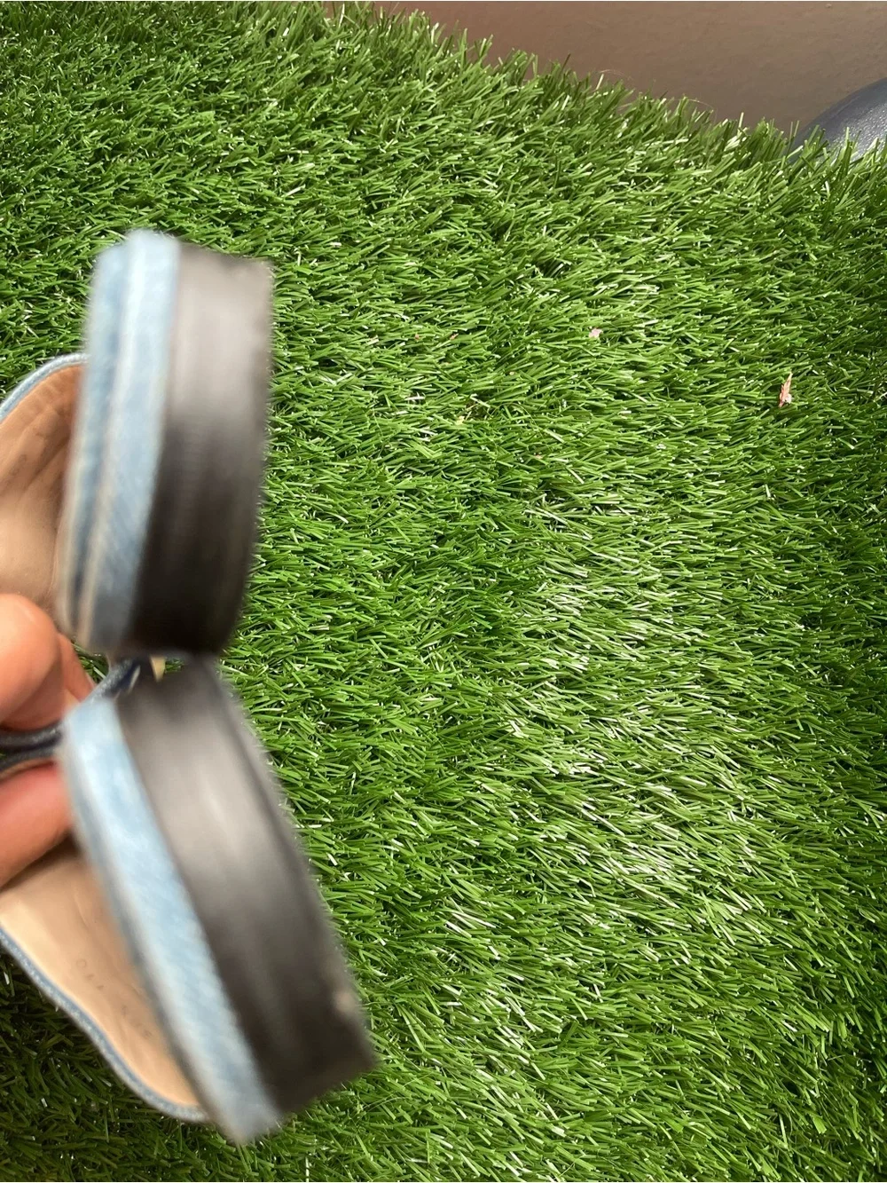 Gucci Denim Logo Slide Sandals in Light Blue and Navy - Picture 3 of 5